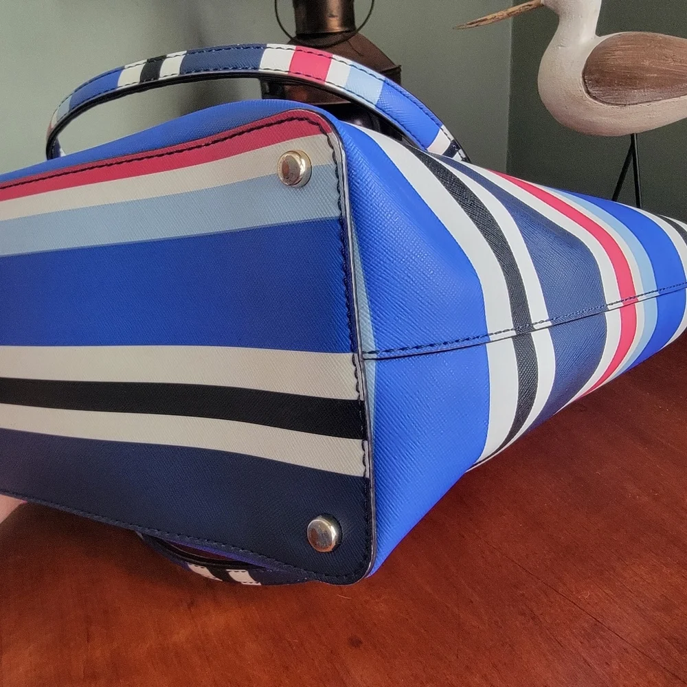 Kate Spade WKRU4294 Nautical Stripe Blue White Red PVC Tote Bag